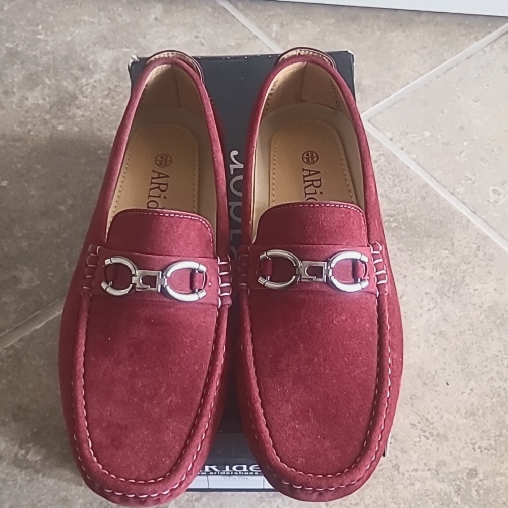 ARider mens suede dark red loafers-NEW